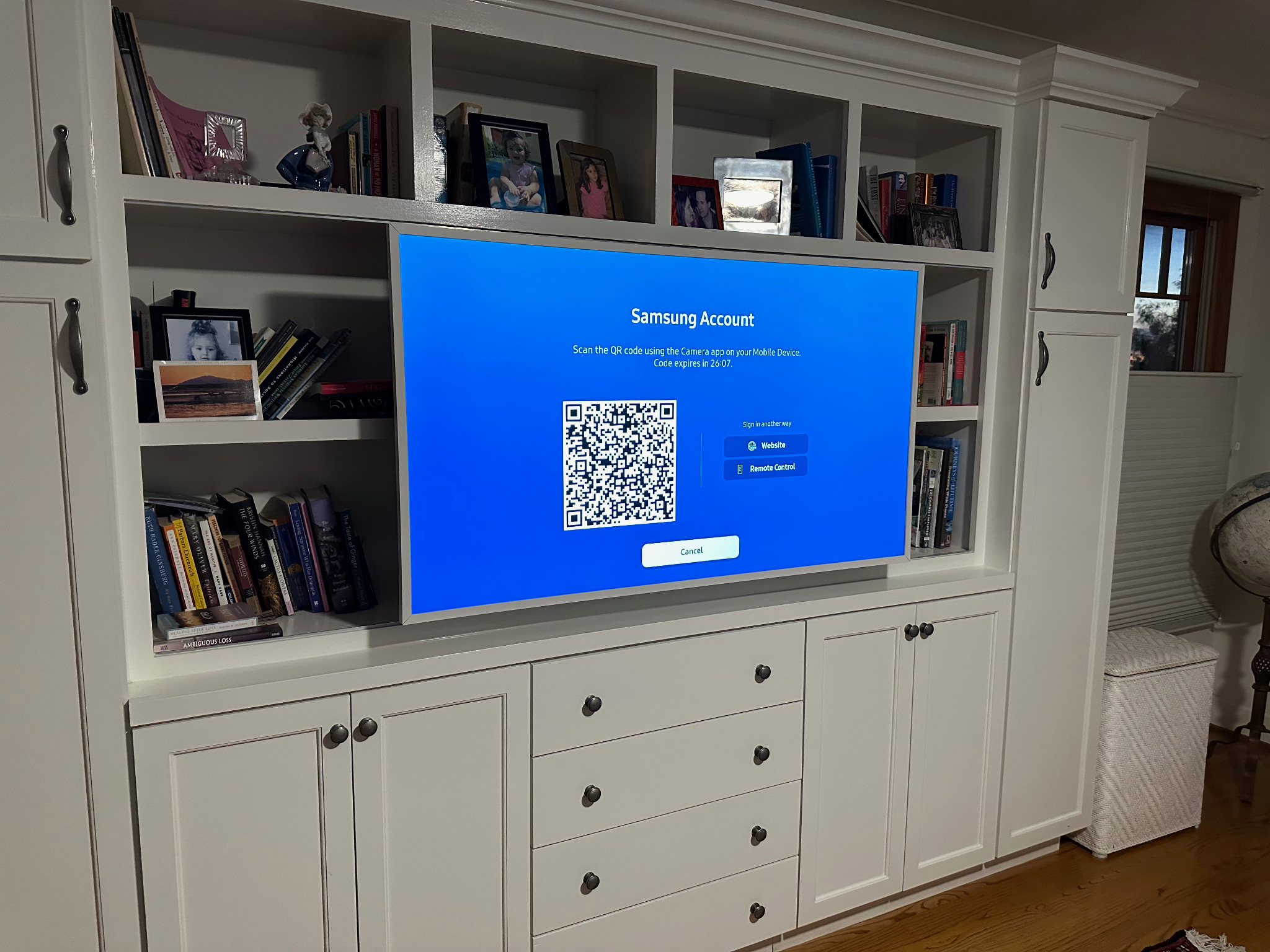 Television integrated into custom built-in cabinetry